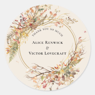 Sticker Rond Elégant Rustic Fall Beige Mariage Merci Favoriser