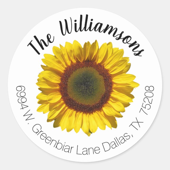 Sticker Rond Elégant Rustic Sunflower Floral Adresse de retour (Devant)
