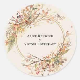 Sticker Rond Elégant Rustique Automne Beige Mariage Enveloppe P