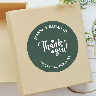 Sticker Rond Elégant Sage Green Mariage Script Merci