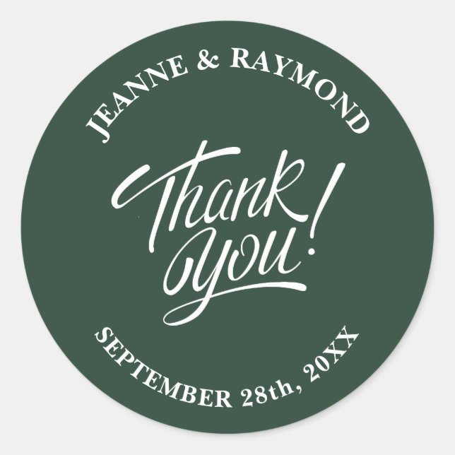 Sticker Rond Elégant Sage Green Merci Mariage Favor (Devant)