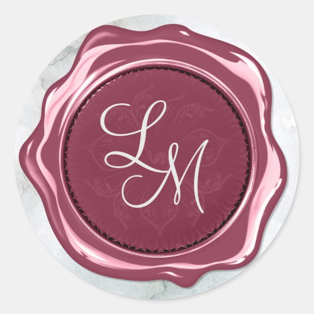 Sticker Rond Élégant Satin Satin Noir Monogramme Cire Sceau (Devant)