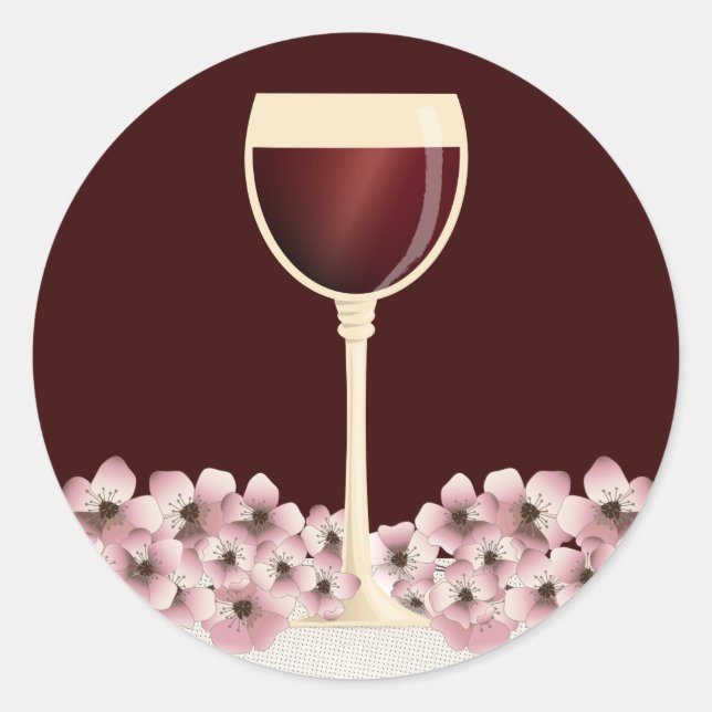 Sticker Rond Elégant Sceau d'enveloppe rouge Vin & Fleur (Devant)