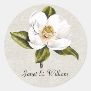 Sticker Rond Elégant Sceau Mariage d'enveloppe de Magnolia Blan
