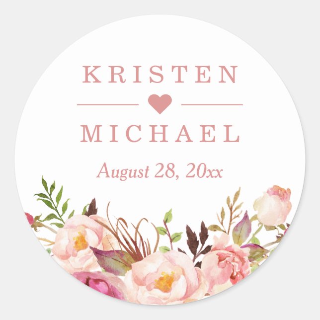 Sticker Rond Elégant sceau Mariage rose pâle rose (Devant)