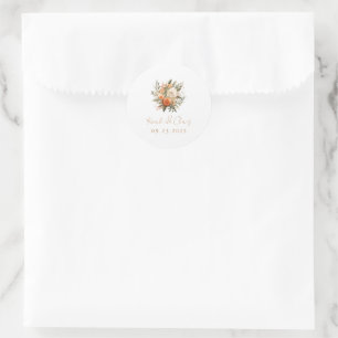Sticker Rond Élégant Script Autumn Floral Bouquet Mariage