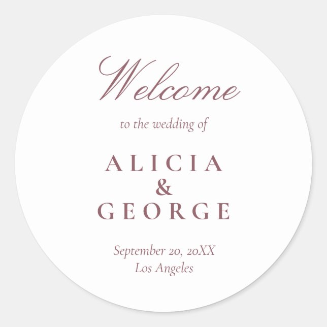 Sticker Rond Elégant script bordeaux simple mariage faveur (Devant)