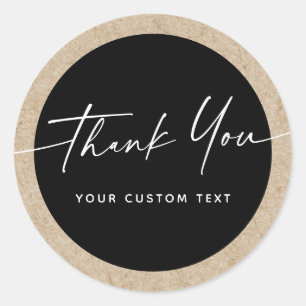 Sticker Rond Elégant script business merci noir Kraft look