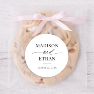 Sticker Rond Élégant Script Calligraphie Mariage Faveur