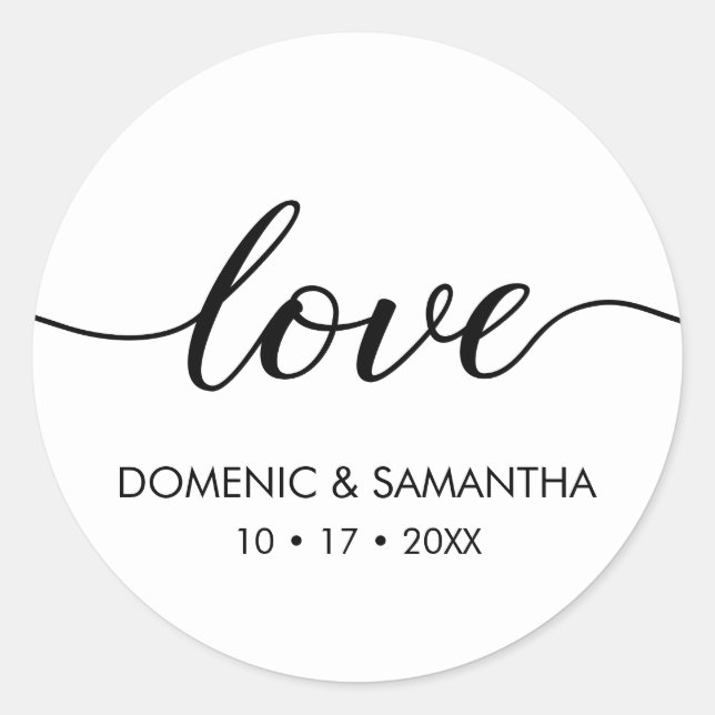 Sticker Rond Élégant script d'amour Mariage Classic Round Stick (Devant)