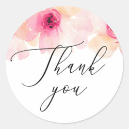Sticker Rond Élégant script floral rose mariage merci