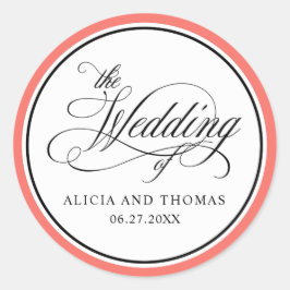 Sticker Rond Élégant Script Flouritures Coral Mariage Faveurs