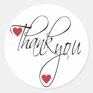 Sticker Rond Élégant Script Mariage Coeurs Merci Favor