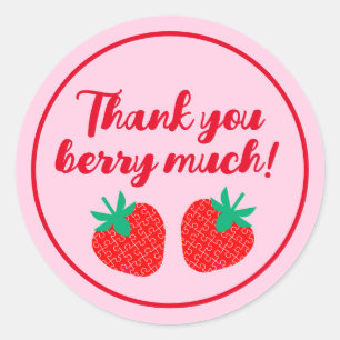 Sticker Rond Élégant Script Merci fraise Berry beaucoup