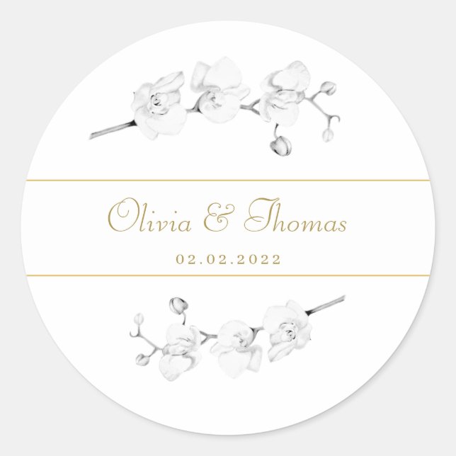 Sticker Rond Élégant script moderne Floral Mariage or orchidée (Devant)