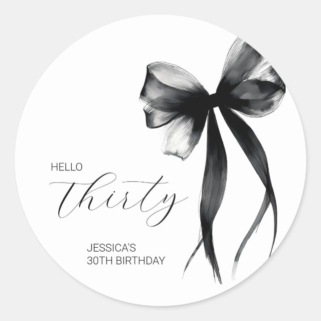 Sticker Rond Elegant Script Thirty Bow 30th Birthday Party (Devant)
