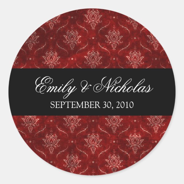 Sticker Rond Elégant Seal d'invitation de mariage rouge broyé (Devant)