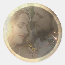 Sticker Rond Élégant Sepia Solar Eclipse Mariage photo personna