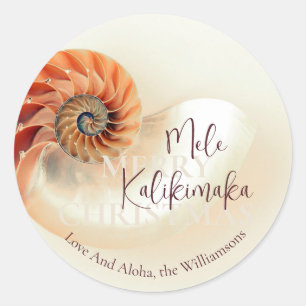 Sticker Rond Elégant Shell Mele Kalikimaka   Bonjour