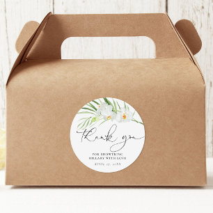 Sticker Rond Élégant Shower de Mariage à l'Orchidée Blanche