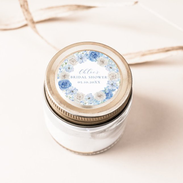 Sticker Rond Élégant Shower Floral Bleu pour la Mariée (Créateur téléchargé)