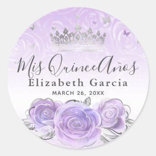 Sticker Rond Elégant Silver Light violet Modèle Quinceanera