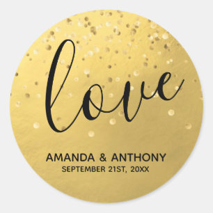 Sticker Rond Elégant simple AMOUR Faux Gold Foil Mariage Seals