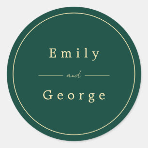 Sticker Rond Élégant Simple Green Gold Classy Mariage moderne