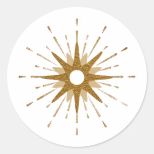 Sticker Rond Élégant Starburst Or