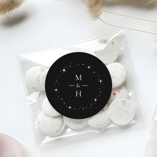 Sticker Rond Elegant Starry Monogram Celestial Wedding (Créateur téléchargé)