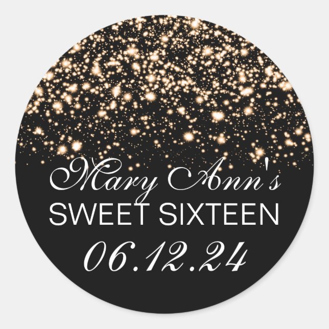Sticker Rond Élégant Sweet 16 Anniversaire Minuit Glam Or (Devant)