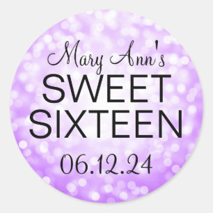 Sticker Rond Élégant Sweet 16 Lumières de Parties scintillant v