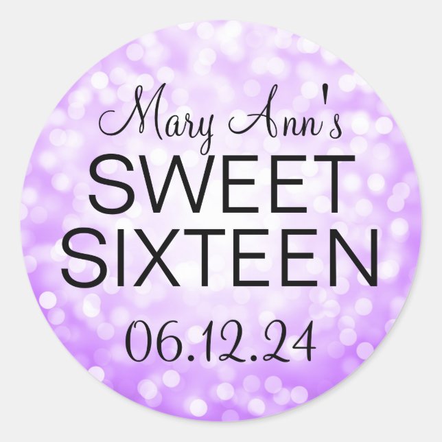 Sticker Rond Élégant Sweet 16 Lumières de Parties scintillant v (Devant)