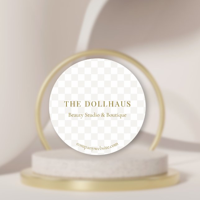 Sticker Rond Élégant Tan À damiers Gold Boutique Event Display (Créateur téléchargé)