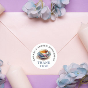 Sticker Rond Elégant Tea Party Nom aquarelle