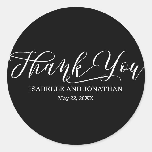 Sticker Rond Élégant texte blanc sur Mariage personnalisé noir (Devant)