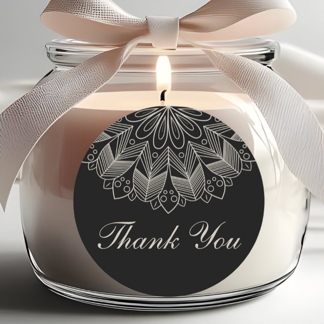 Sticker Rond Elegant Thank You Mandala Indian Black Wedding (Créateur téléchargé)