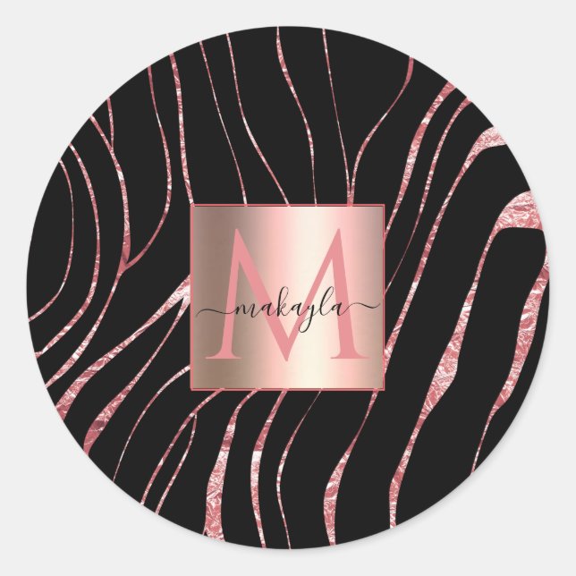 Sticker Rond Élégant tigre or Rose rayé noir (Devant)