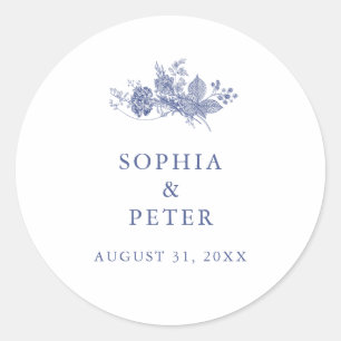 Sticker Rond Élégant Toile Français Bleu Mariage Favoriser Stic