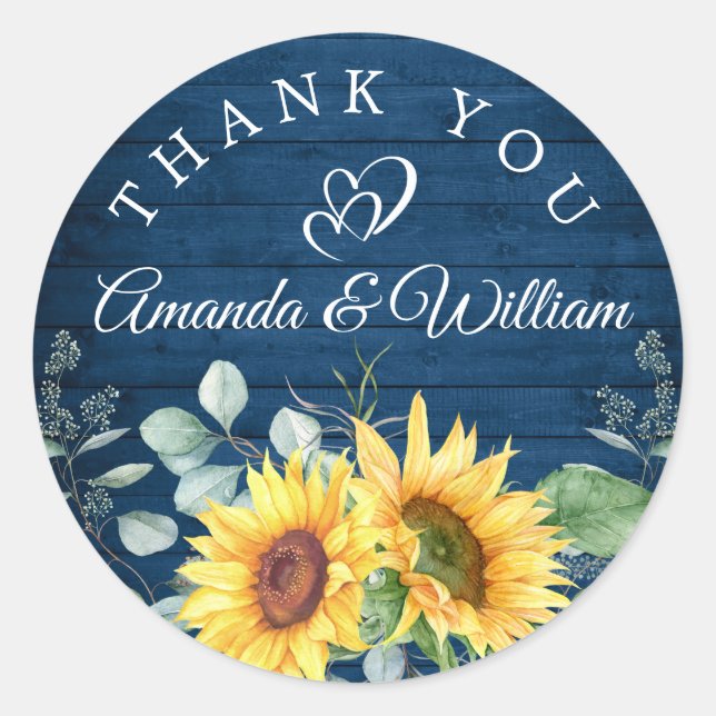 Sticker Rond Élégant tournesol Eucalyptus Rustique Mariage en b (Devant)