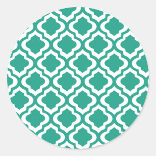 Sticker Rond Élégant Trellis marocain Turquoise Quatrefoil Clov