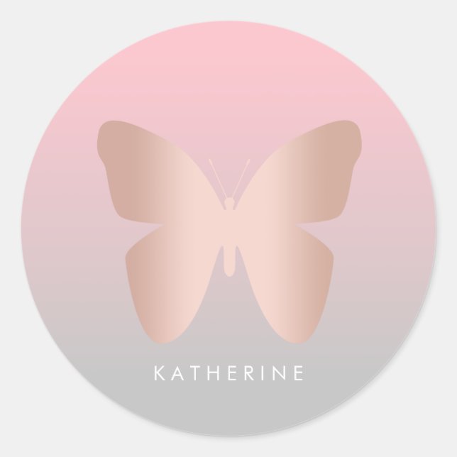 Sticker Rond Elegant, trendy rose gold butterfly (Devant)
