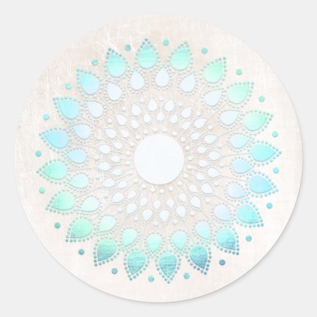 Sticker Rond Elégant Turquoise Floral Lotus Flower Mandala (Devant)