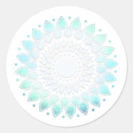 Sticker Rond Elegant Turquoise Floral Lotus White Marble