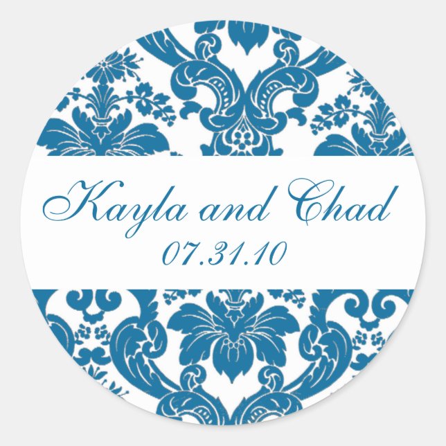 Sticker Rond Elégant Turquoise Floral Mariage damassé (Devant)