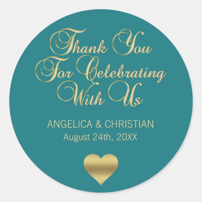 Sticker Rond Élégant TURQUOISE Green Gold Mariage de Merci naut (Devant)