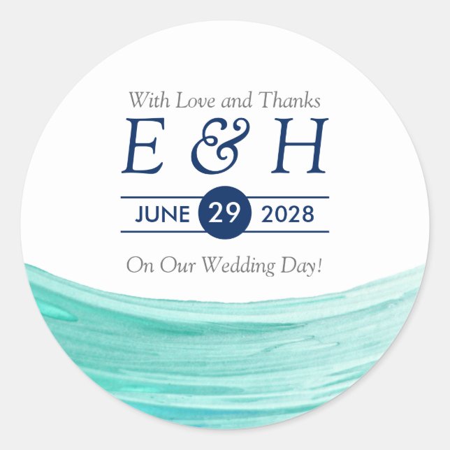 Sticker Rond Elégant Turquoise Tides Plage Mariage Favoriser (Devant)