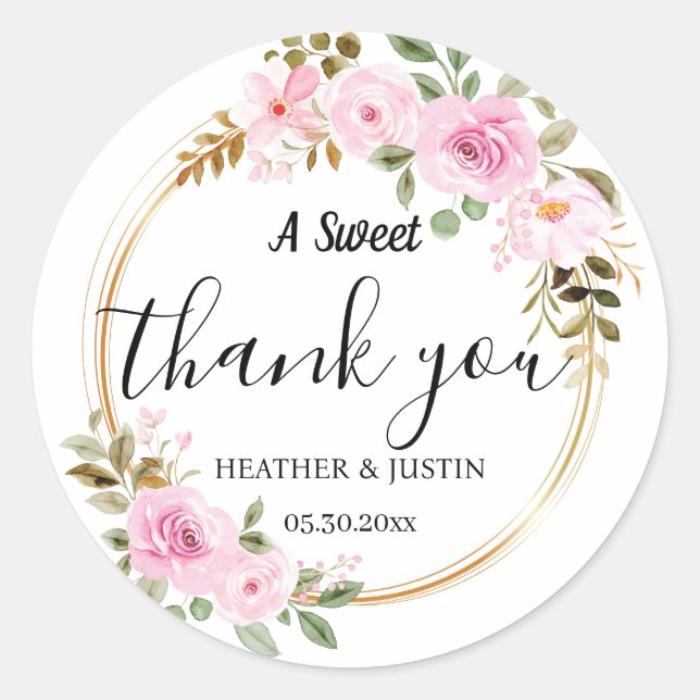 Sticker Rond Élégant Un Merci Doux Favoriser Mariage (Devant)