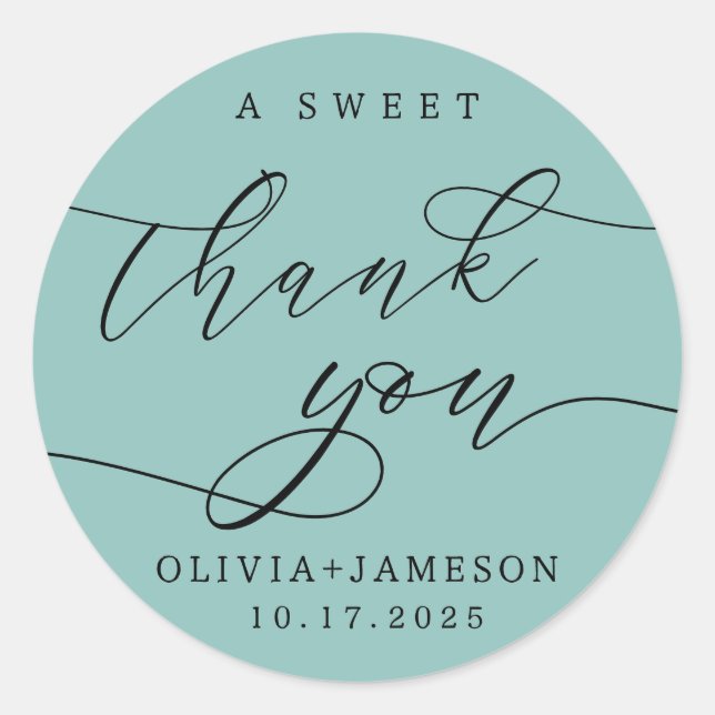 Sticker Rond Élégant Un Merci Doux Favoriser Mariage | Bleu (Devant)
