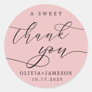 Sticker Rond Élégant Un Merci Doux Favoriser Mariage   Rose